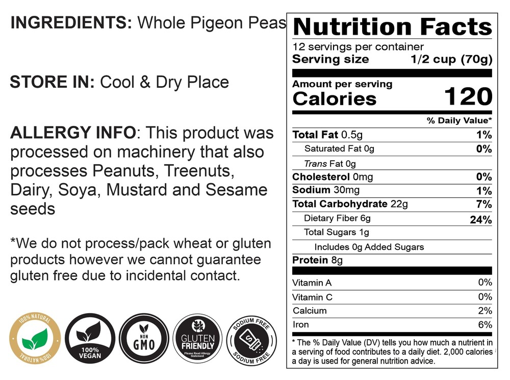 Rani Toor (Pigeon Peas) Whole 2lbs (32oz)