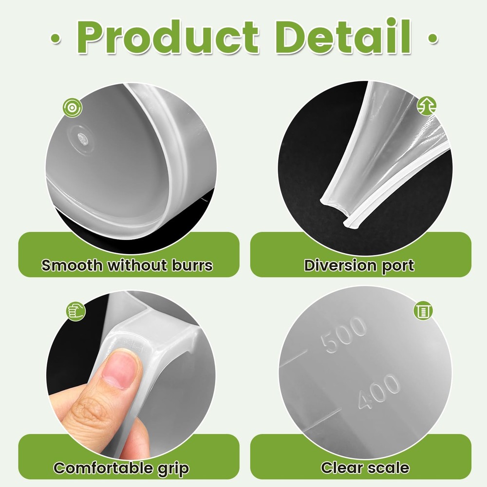 4 Pack Plastic Funnel Pitcher,Measuring Cup with Long Large, Clear