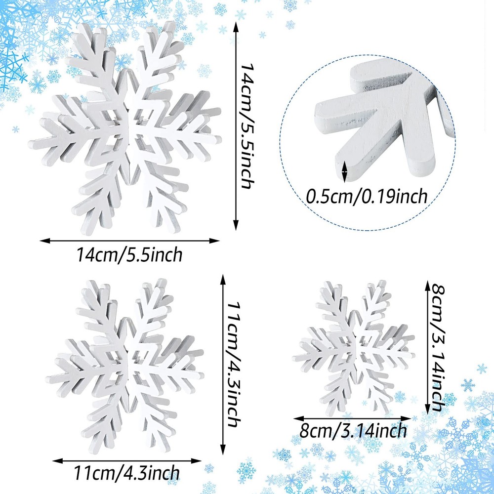 Bucherry 12 Pcs Wooden Snowflake Table Decor 3D Tabletop White