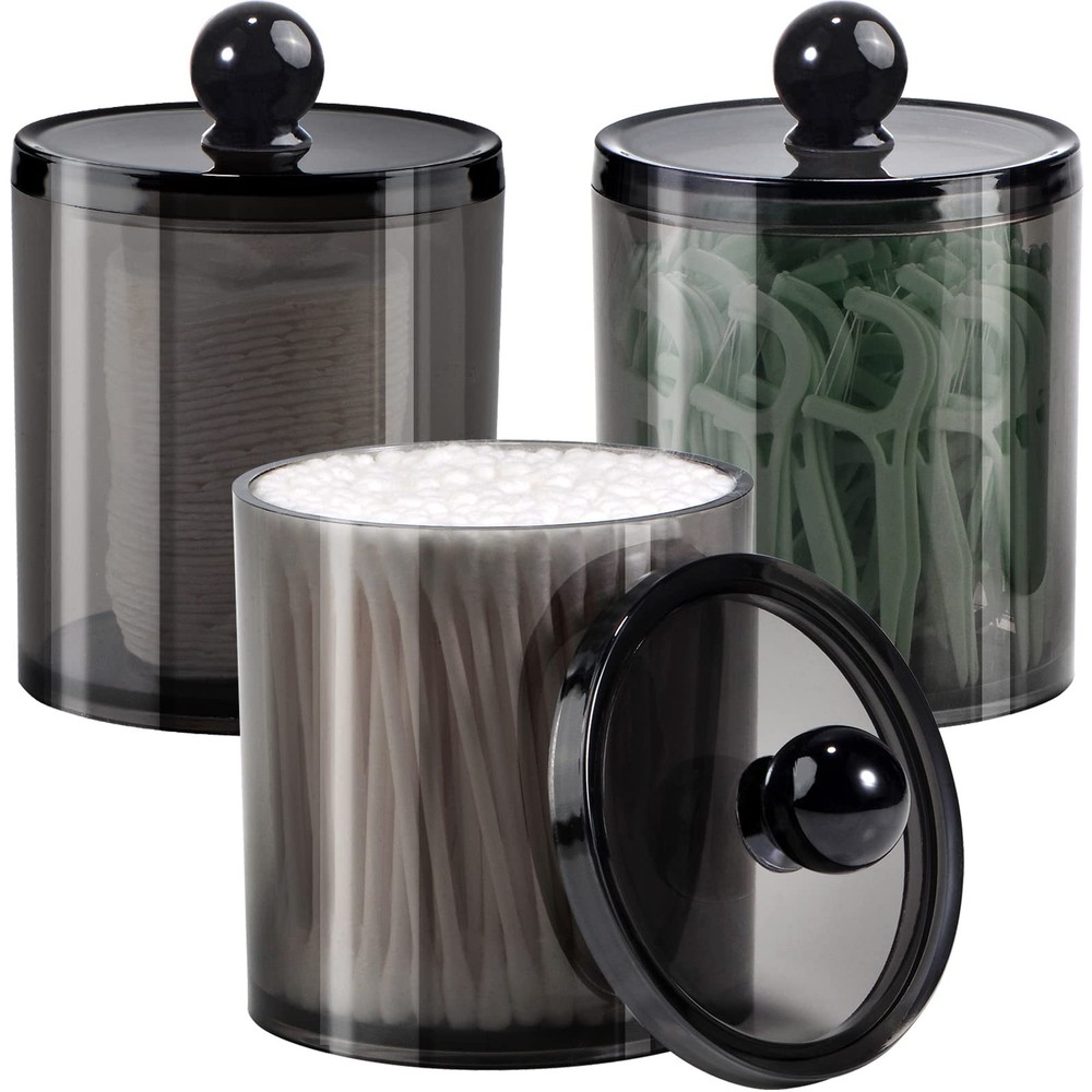 SheeChung 3-Pack Qtip Holder Black,Plastic Dispenser with 3pack, Black