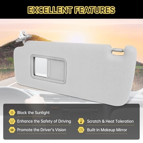 Left Driver Side Sun Visor with Vanity Light Compatible with to Left Side Grey