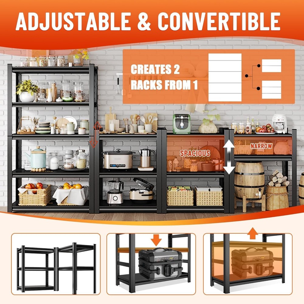 2500 lbs Capacity Garage Shelving - Sturdy 5-Tier Industrial Storage Solution