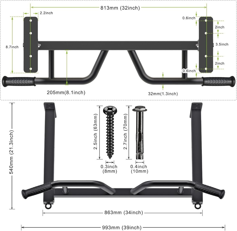 Kipika 32" Ceiling Mounted Pull Up Bar - Heavy Duty, Highly Adjustable, Multifun