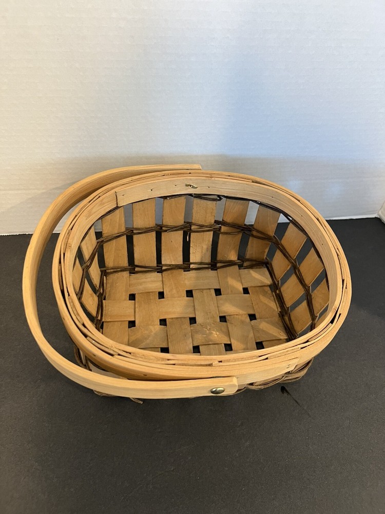 Woven Wood Basket w/Single Moveable Handle