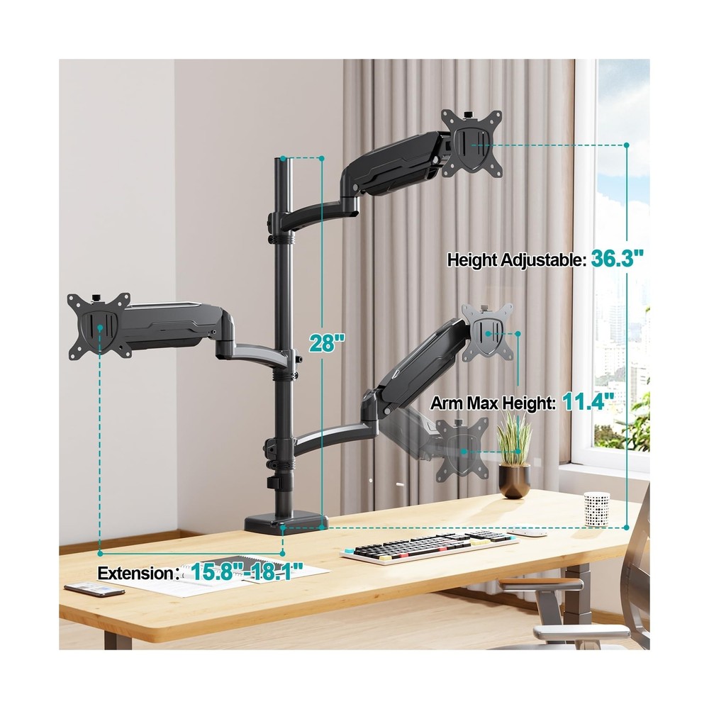 MOUNT PRO Triple Monitor Mount for Max 32" Computer Screen, Adjustable 3 Moni...