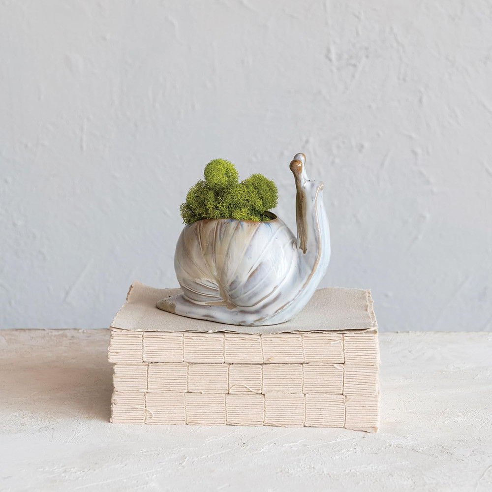 Stoneware Snail Vase/Planter with Reactive Glaze, Multicolor