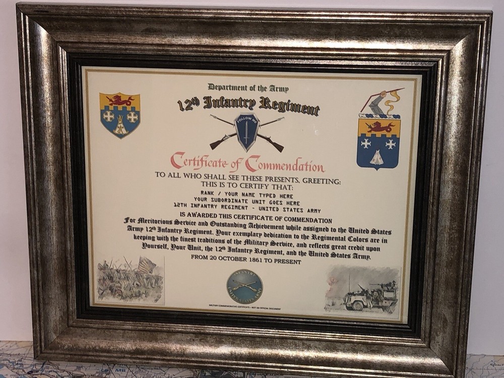 12TH INFANTRY REGIMENT / COMMEMORATIVE - CERTIFICATE OF COMMENDATION