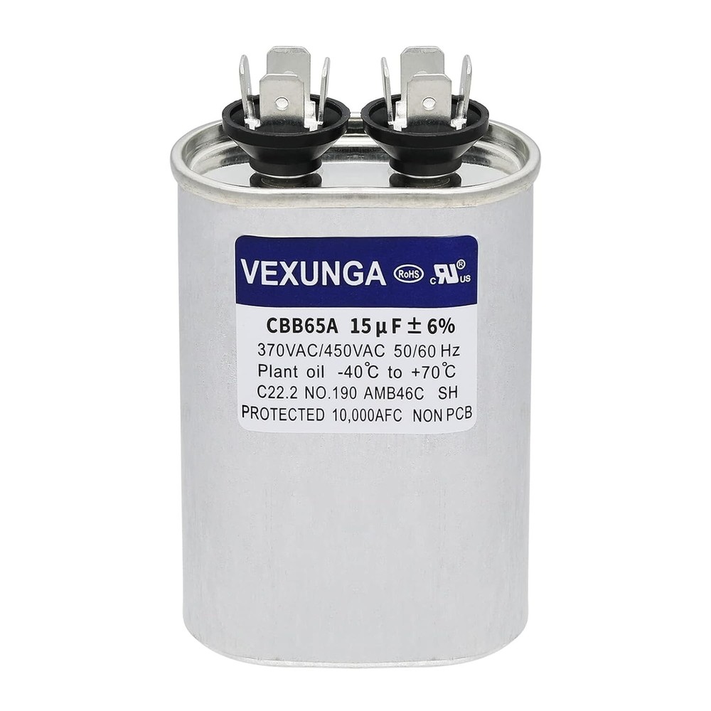 15 MFD Oval Start Capacitor - 370V/440V Compatibility for Various HVAC Systems