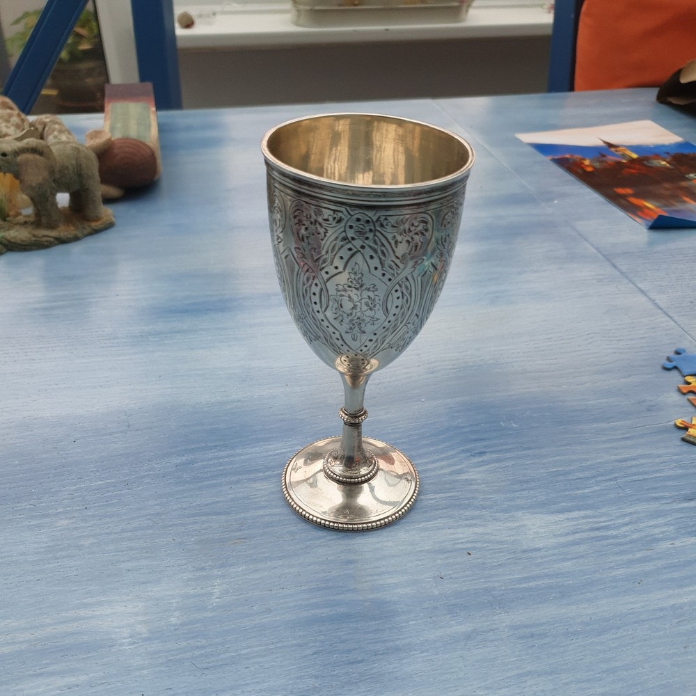 SOLID SILVER WINE GOBLET CUP 117.9gm BIRMINGHAM 1910