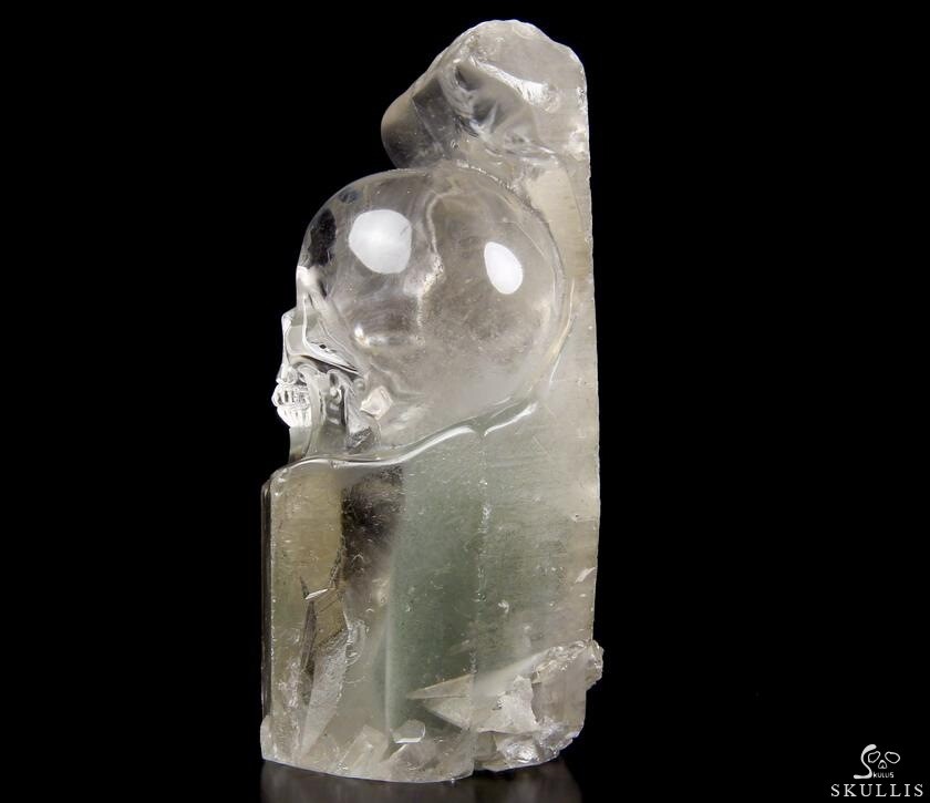3.5" Phantom Quartz Rock Carved Crystal Skull
