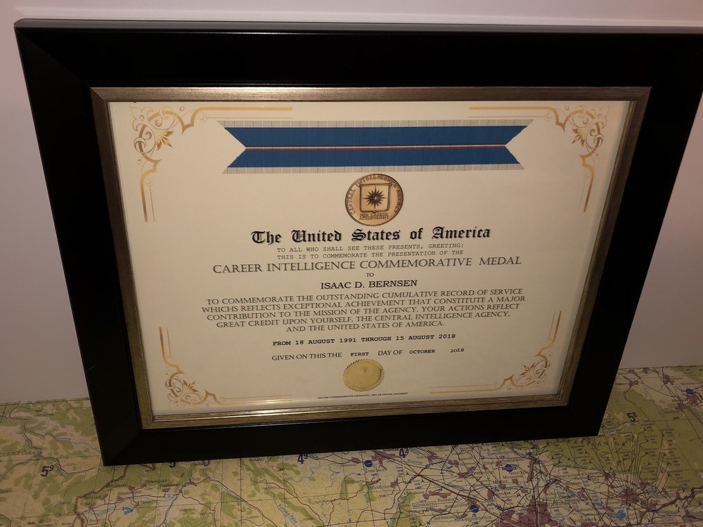 CIA - CAREER INTELLIGENCE COMMEMORATIVE MEDAL CERTIFICATE Type-1