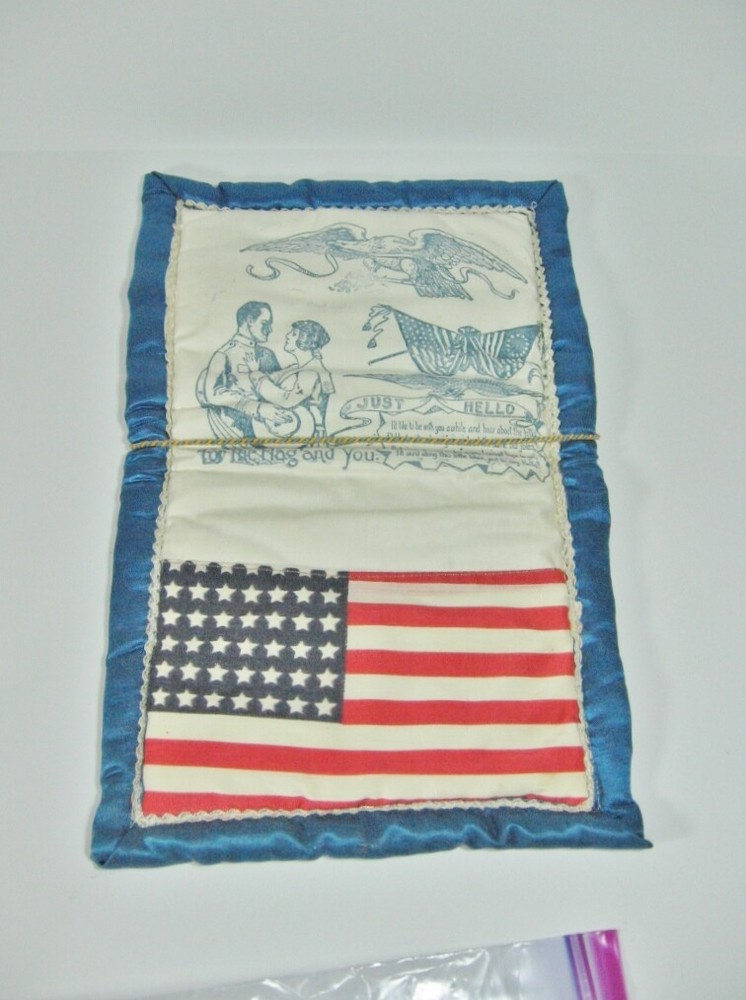 WWI Blue Silk "Forget Me Not" Eagle US Flag; Authentic and Original (12M)