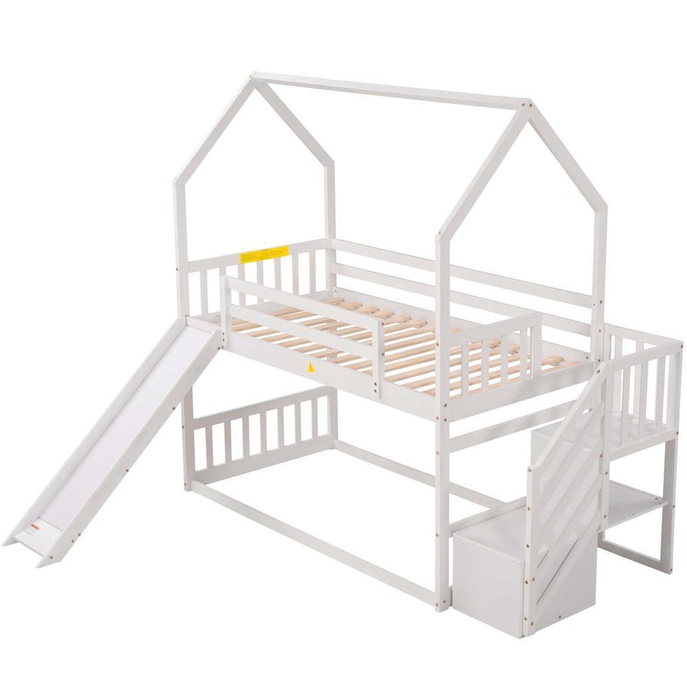 Twin over Twin Bunk Bed with Convertible Slide Staircase Solid Wood Construction