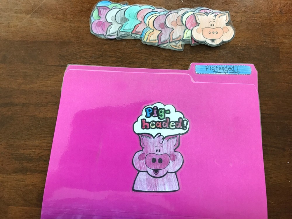 pigheaded! 3 digit addition  2nd grademath file folder game teacher