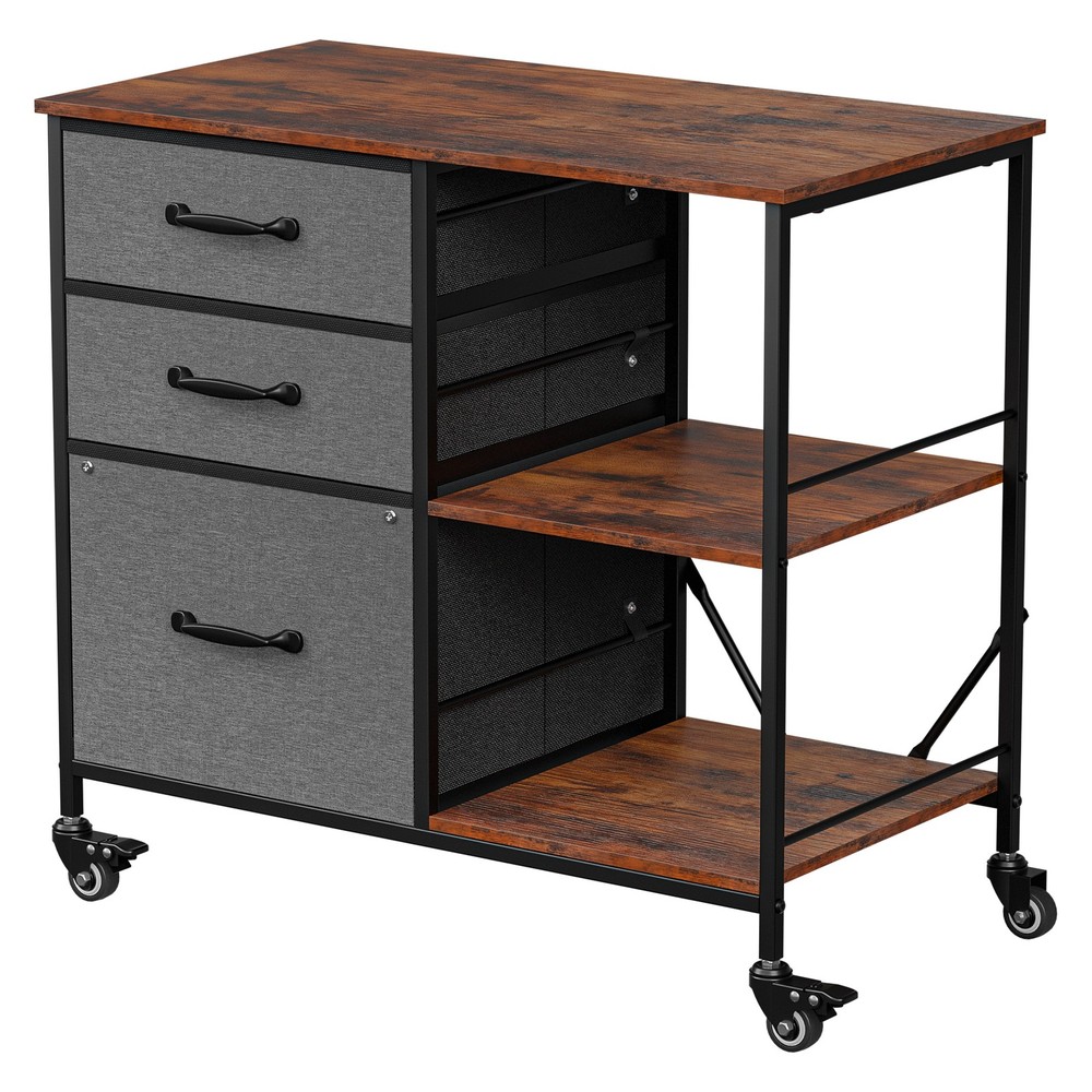3 Drawer Mobile File Cabinet Rolling Printer Stand w/ Storage Shelf Dark Gray