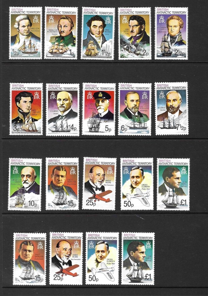 British Antarctic Territory 1975-81 MNH Antarctic Explorers (15v) plus 4 Perf 12