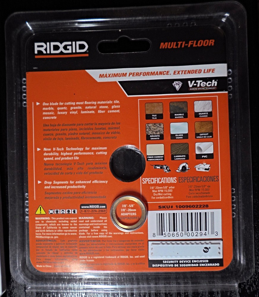 V-Tech Ridgid 4" Diamond Blade Multi-Floor Dry Wet Cutting NY
