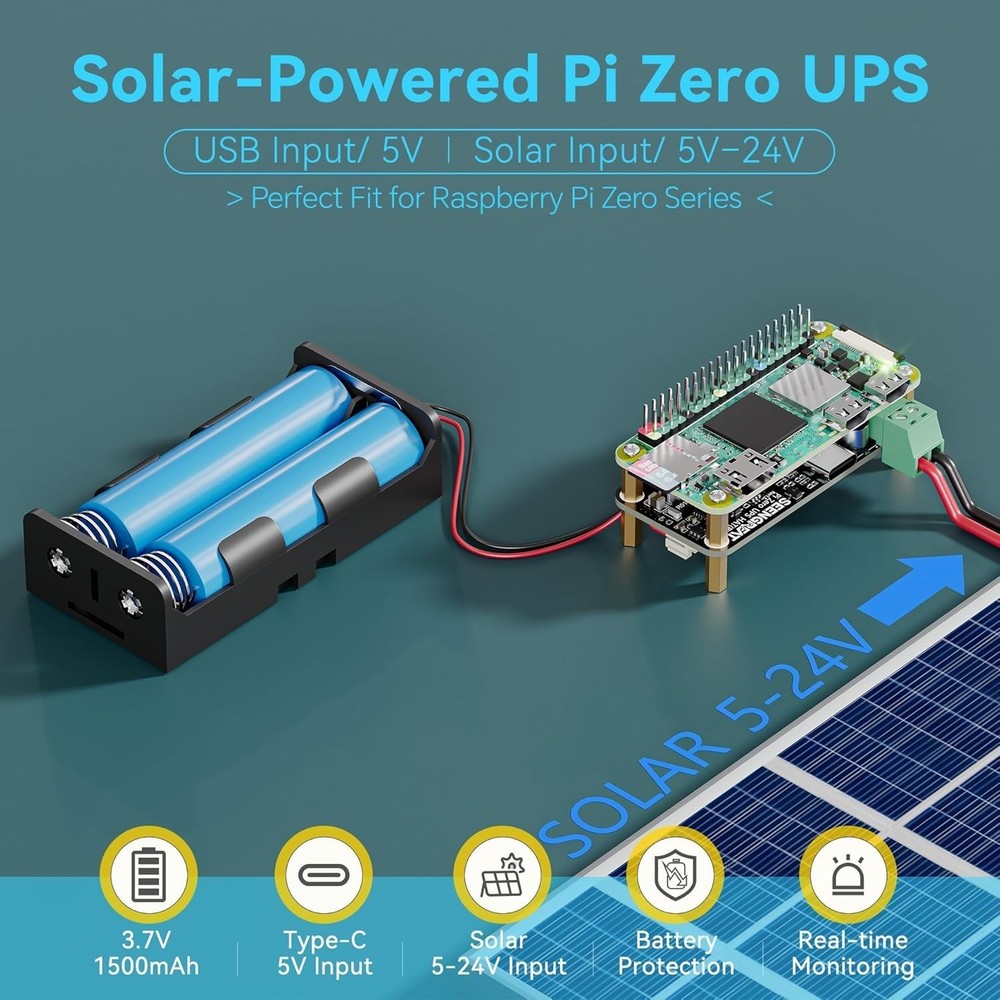 UPS HAT Raspberry Pi Zero,5V Solar Power Supply 5V-24V Input I2C Battery