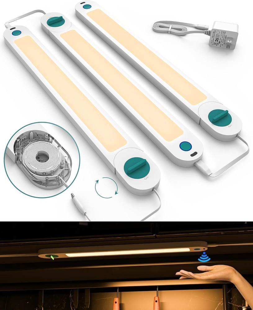 Slim Profile Under Cabinet LED Lights - Dimmable & Motion Activated 3 Pack
