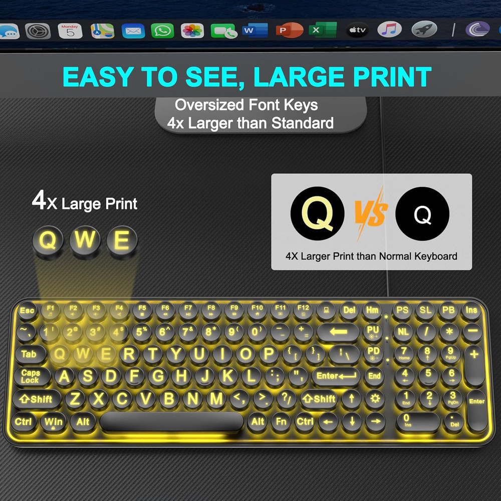 Large Print Backlit Keyboard, Wired USB Lighted Computer Keyboards with 7-Color