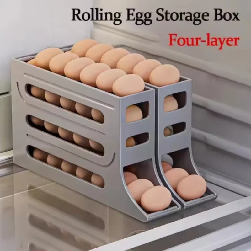 4-Tier Roll down Refrigerator Egg Dispenser Auto Rolling Egg Holder Storage Rack