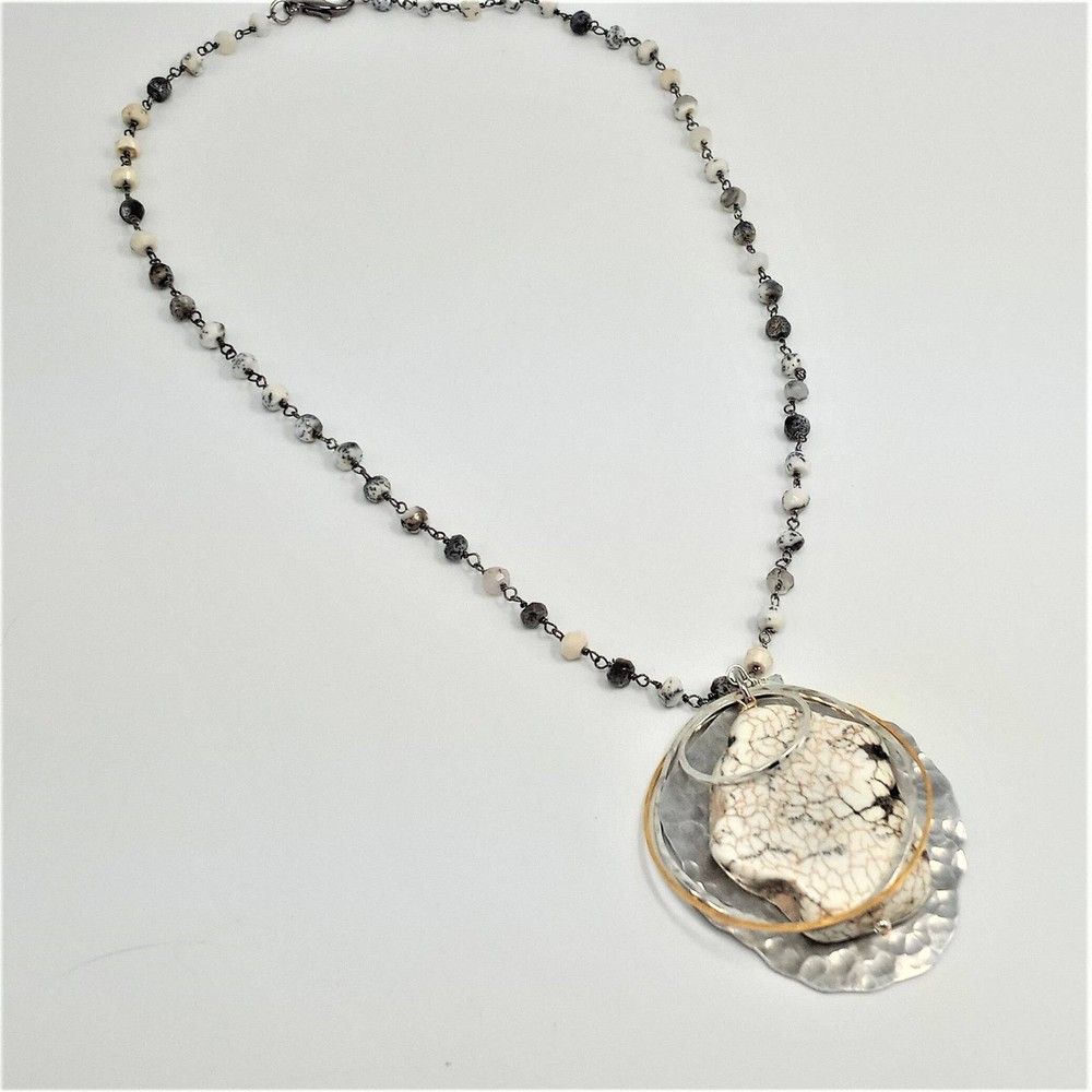 White Turquoise Dendritic Opal Pendant Necklace