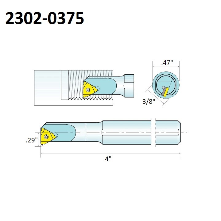 SIR0375H11 INTERNAL INDEXABLE THREADING TOOL HOLDER (2302-0375)