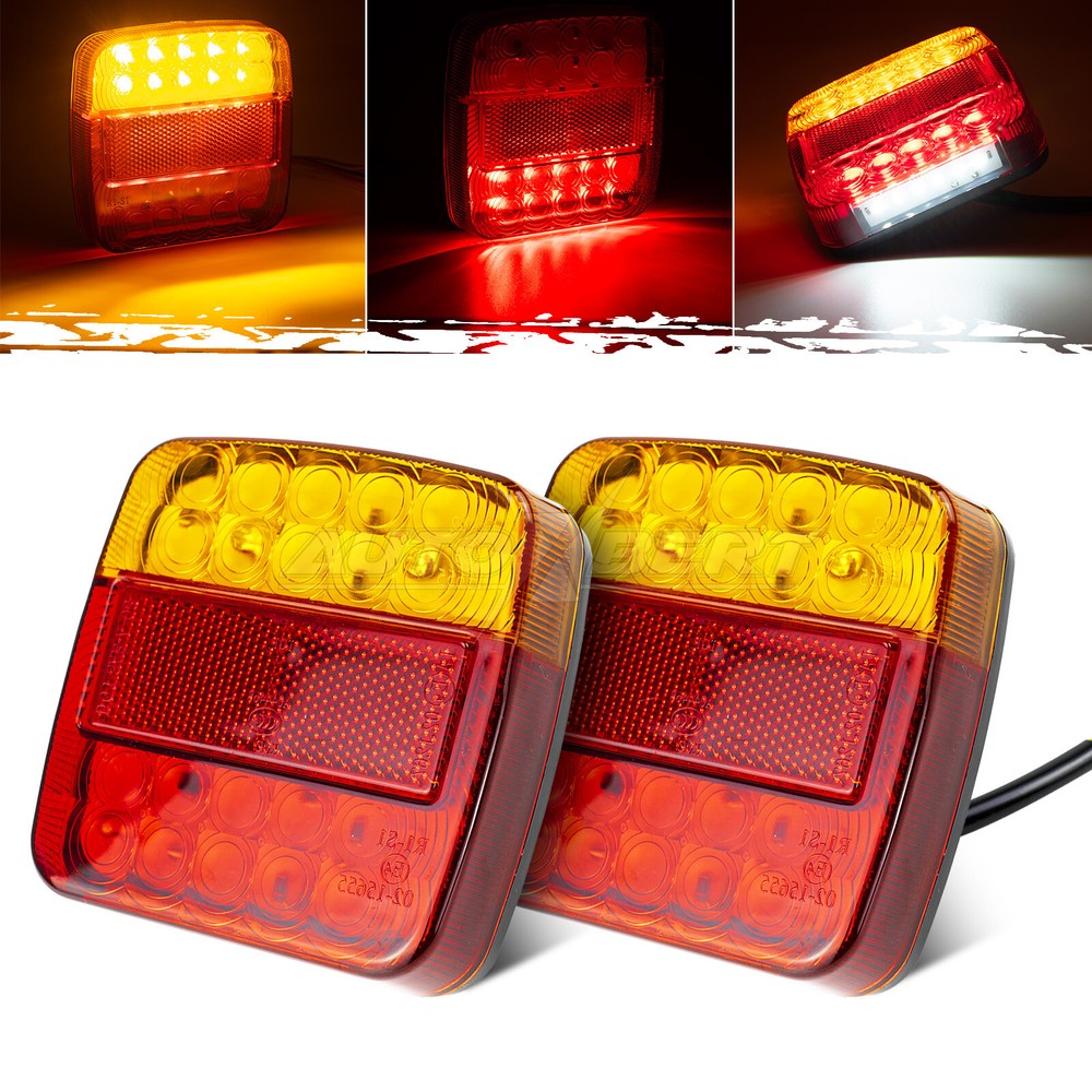 1Pair Rear LED Submersible Square Trailer Tail Lights Kit Boat Truck Waterproof