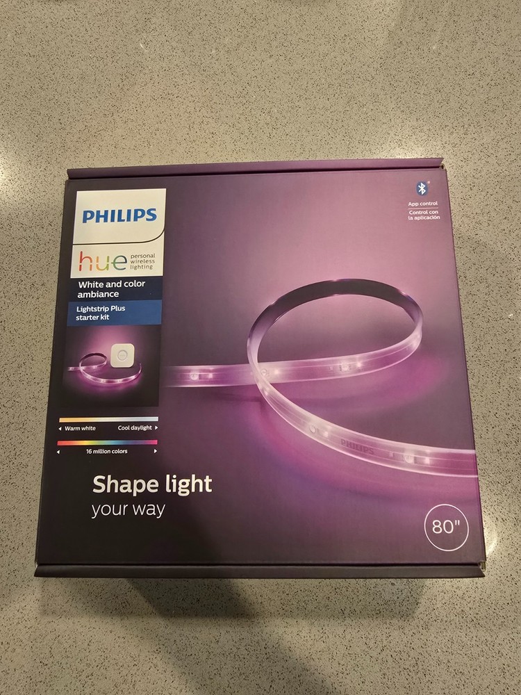 NewPhilips Hue Smart LED Lightstrip Plus Starter Kit 80" Bluetooth Model 555342