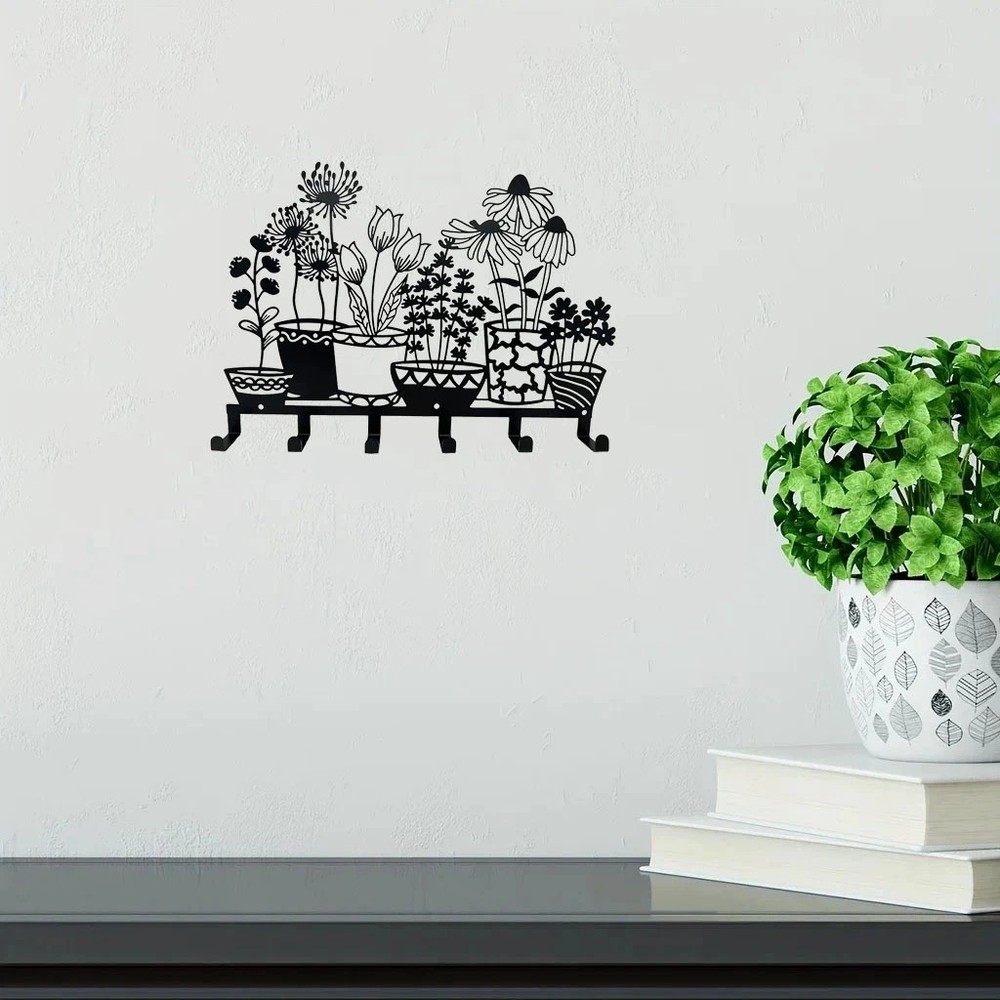 6-Hook Vase Design Key Coat Rack Wall Mounted Home Storage Decor