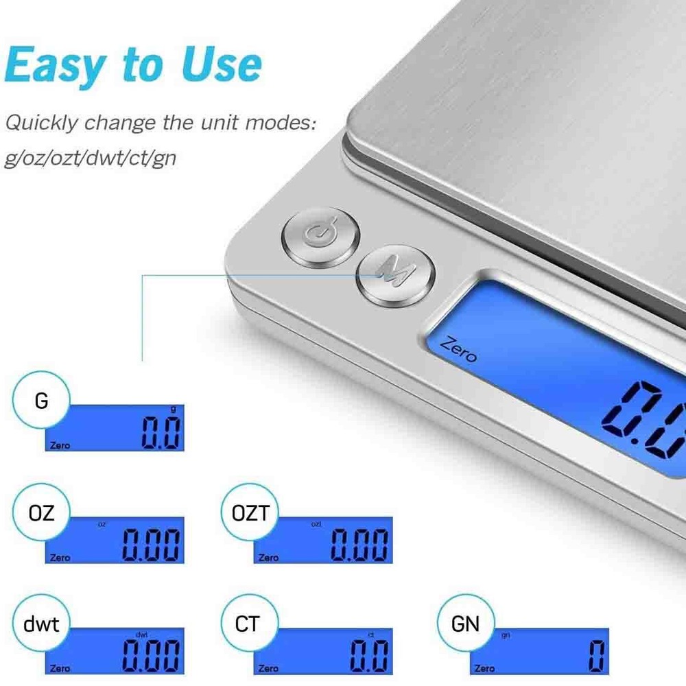 Digital Mini Scale, 2000g 0.01g Pocket Scale, Electronic Smart Scale, Silver