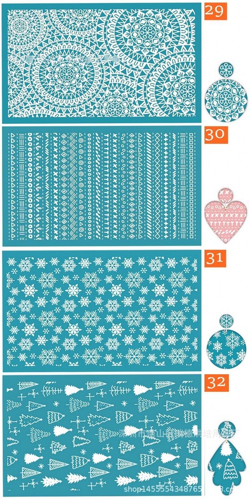 12 Design Stylish Pattern Polymer Clay Silkscreen Tool- Reusable Silkscreen Sten