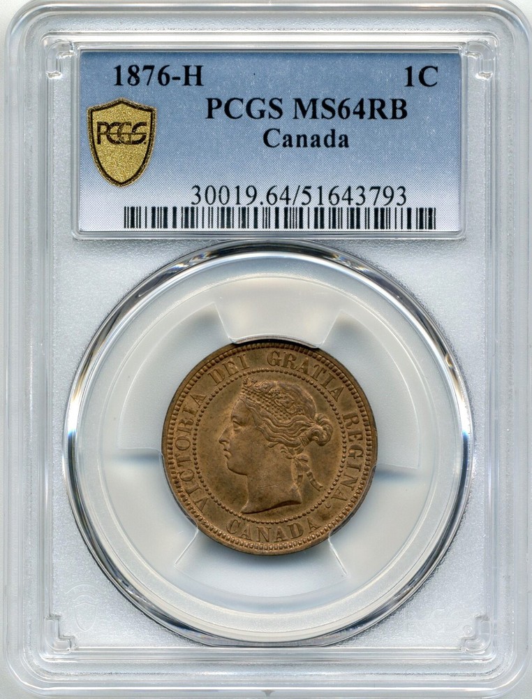 1876-H Canada Large Cent - PCGS Choice Uncirculated MS 64 RB