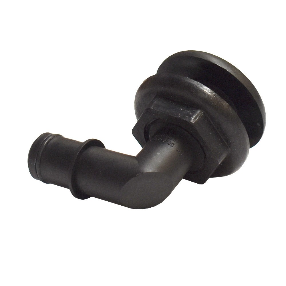 Flow Rite Boat Elbow Thru Hull Fitting | 3/4 Inch Black Plastic