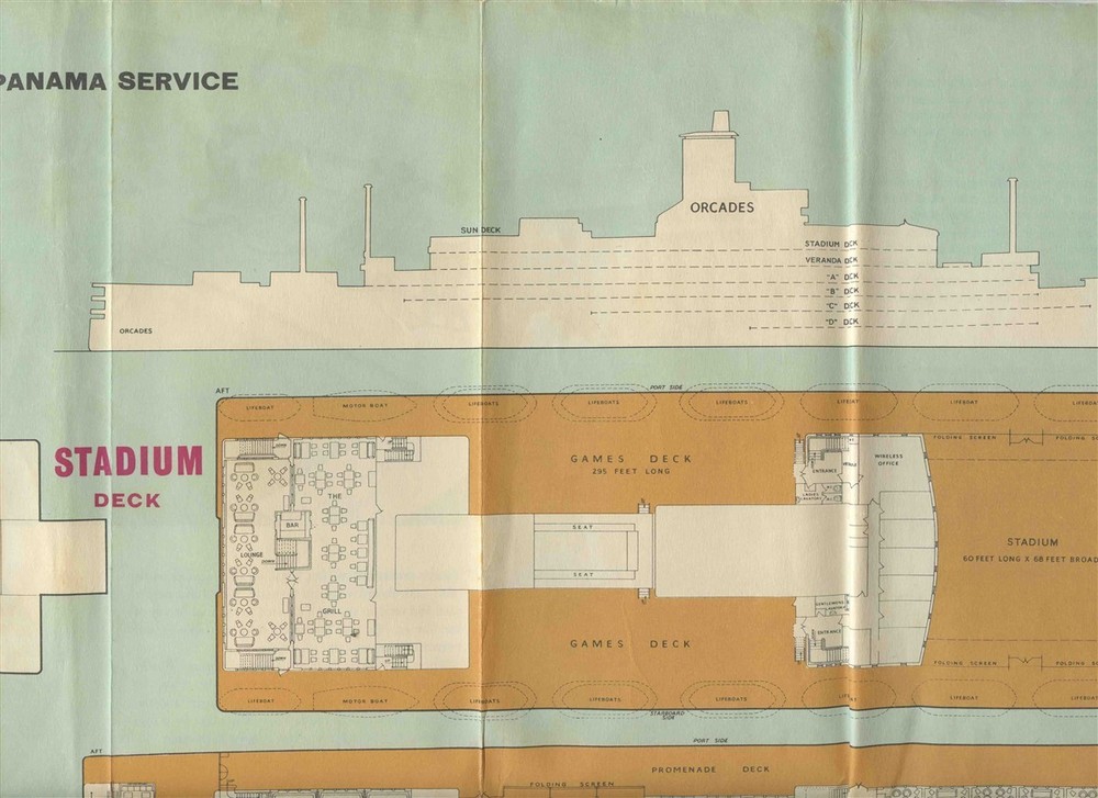 Orient & Pacific Lines SS Orcades First Class Accommodations Deck Plan 1959