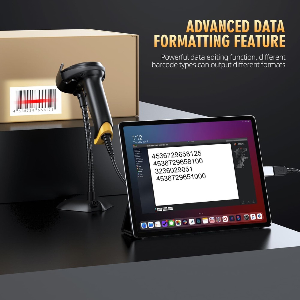 TEEMI 2D Barcode Scanner USB Wired Virtual COM Handheld Automatic QR BLACK