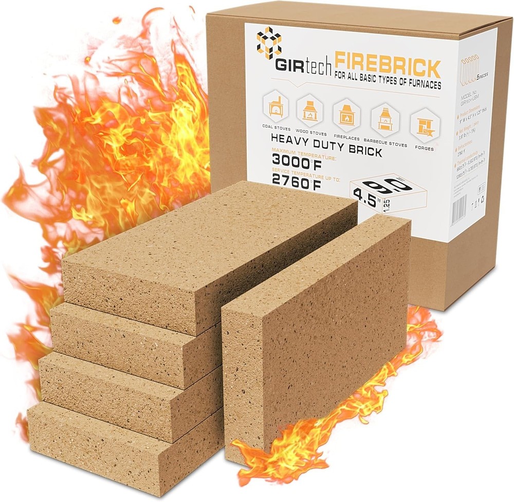 Heavy Duty Fire Bricks 5-Pack Fireclay 3000F Stove 9" Insulating Replacement