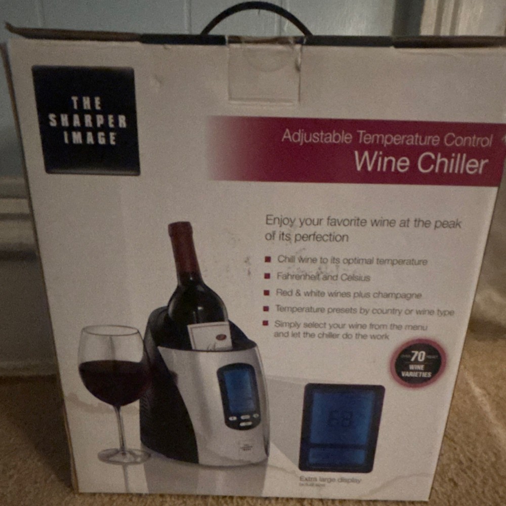 Sharper Image Adjustable Temp Control Wine Chiller LED Display Silver/Black 6