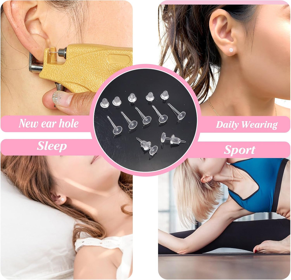 100Pcs 5Mm Invisible Pierced Plastic Earrings Blank Pins Studs Tiny Head Finding
