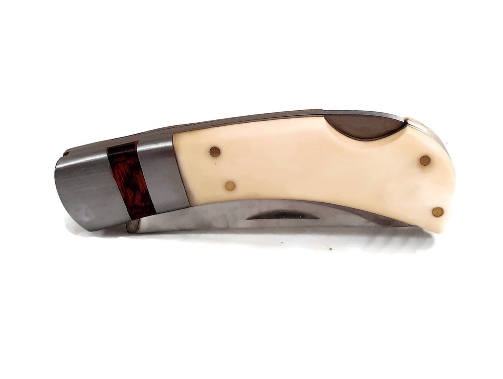 Real Bone Handle Lockback EDC Folding Pocket Knife w/Leather Sheath