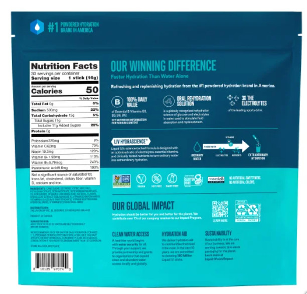 Liquid IV Hydration Multiplier, 30 Ind Serving Stick Packs Popsicle Firecracker
