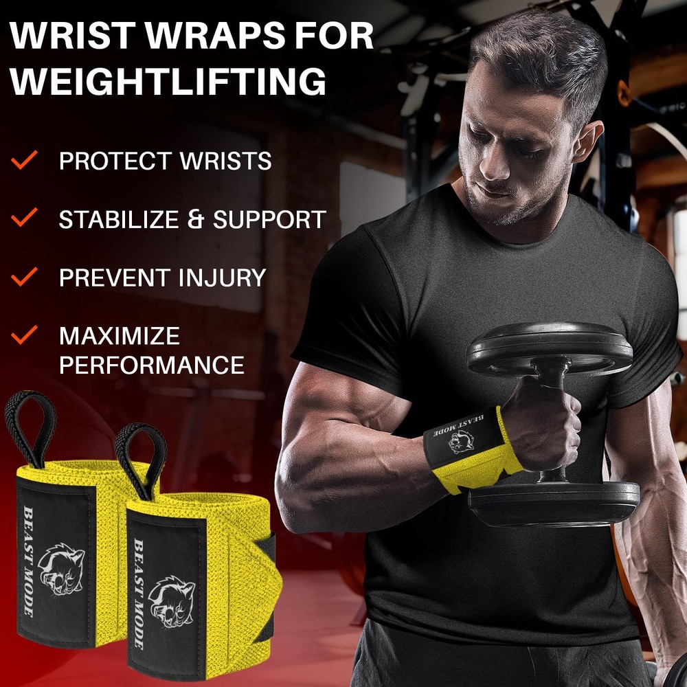 HeavyDuty Weightlifting Wrist Wraps with Thumb Loop for Powerlifting &