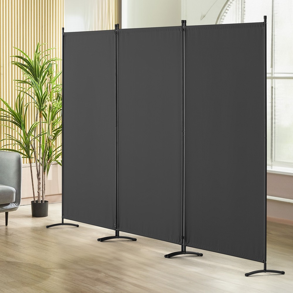 Room Divider 3-Panel Folding Privacy Screen Fabric Partition Office Gray
