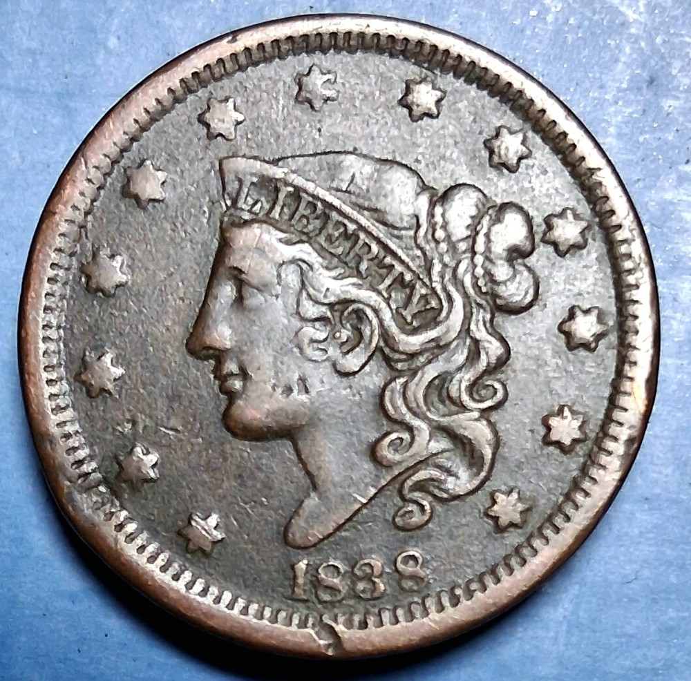 1838 Modified Matron Large Cent. XF Details