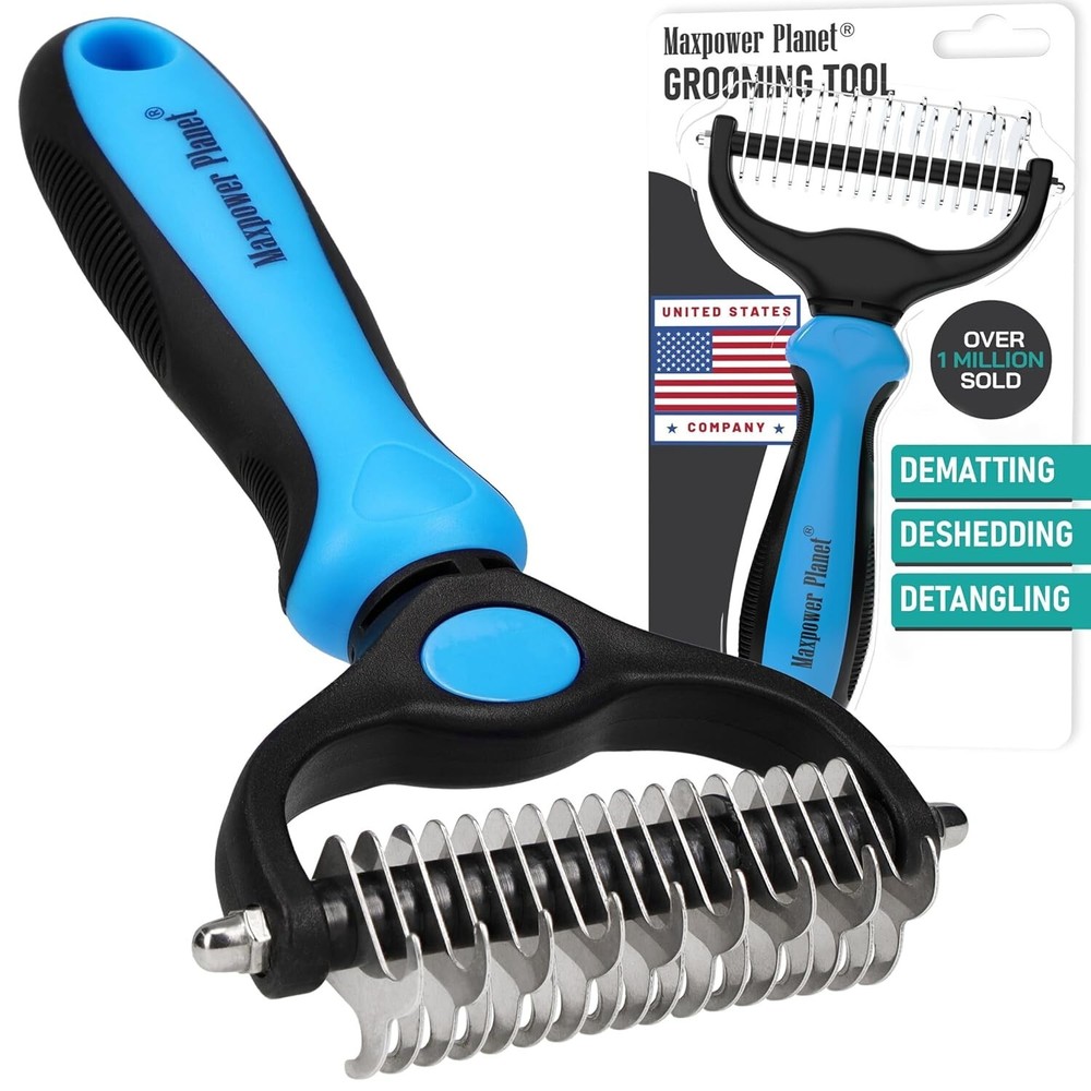 Double-Sided Grooming Rake/Deshading Undercoat Brush for Pets, Maxpower🐕