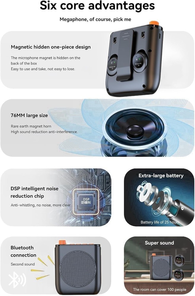 Wireless Voice Amplifier with Wireless Lavalier Microphone,Portable Speaker
