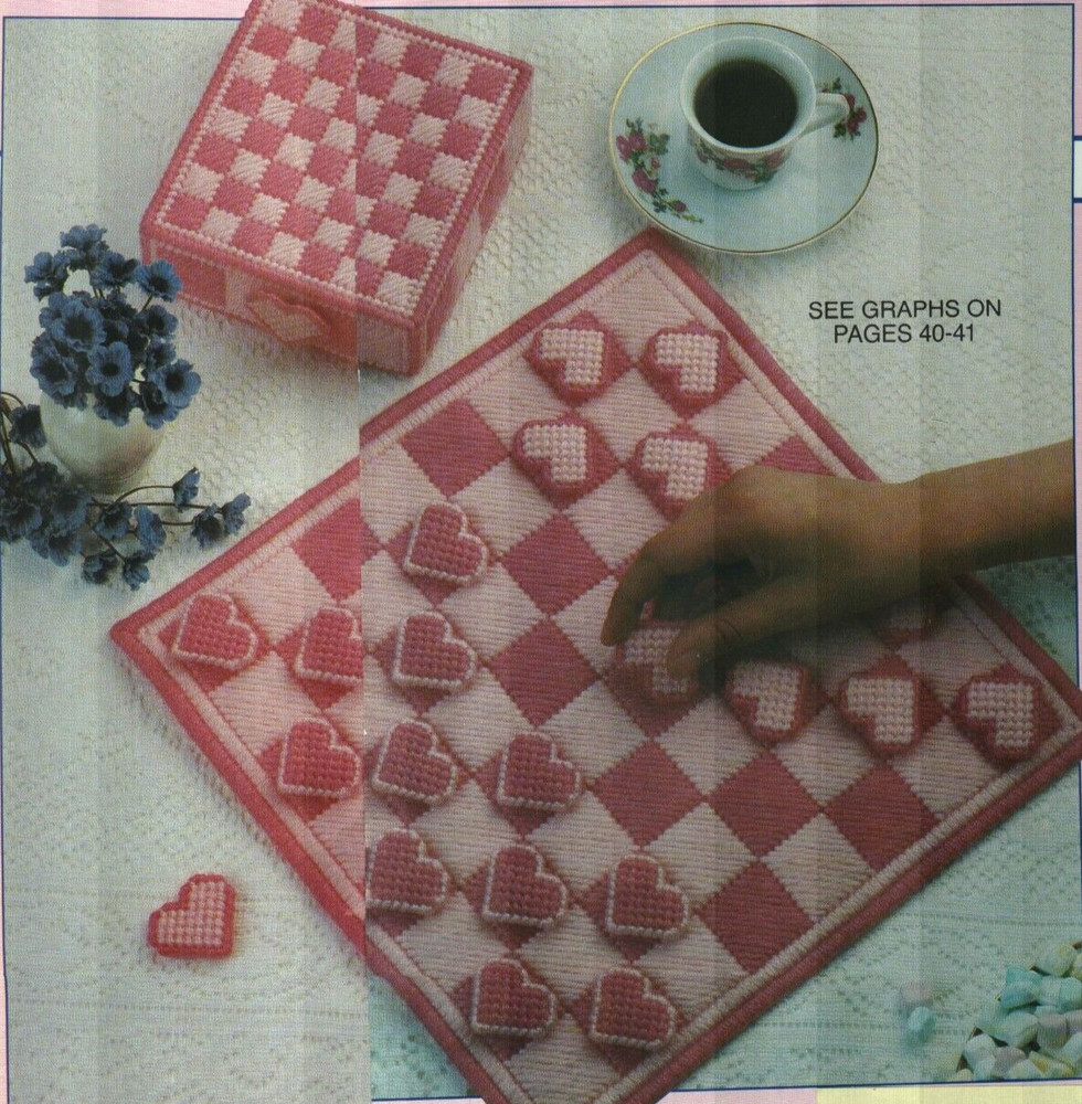 HEART CHECKERS GAMEBOARD & BOX DIGEST SIZE PLASTIC CANVAS PATTERN INSTRUCTIONS