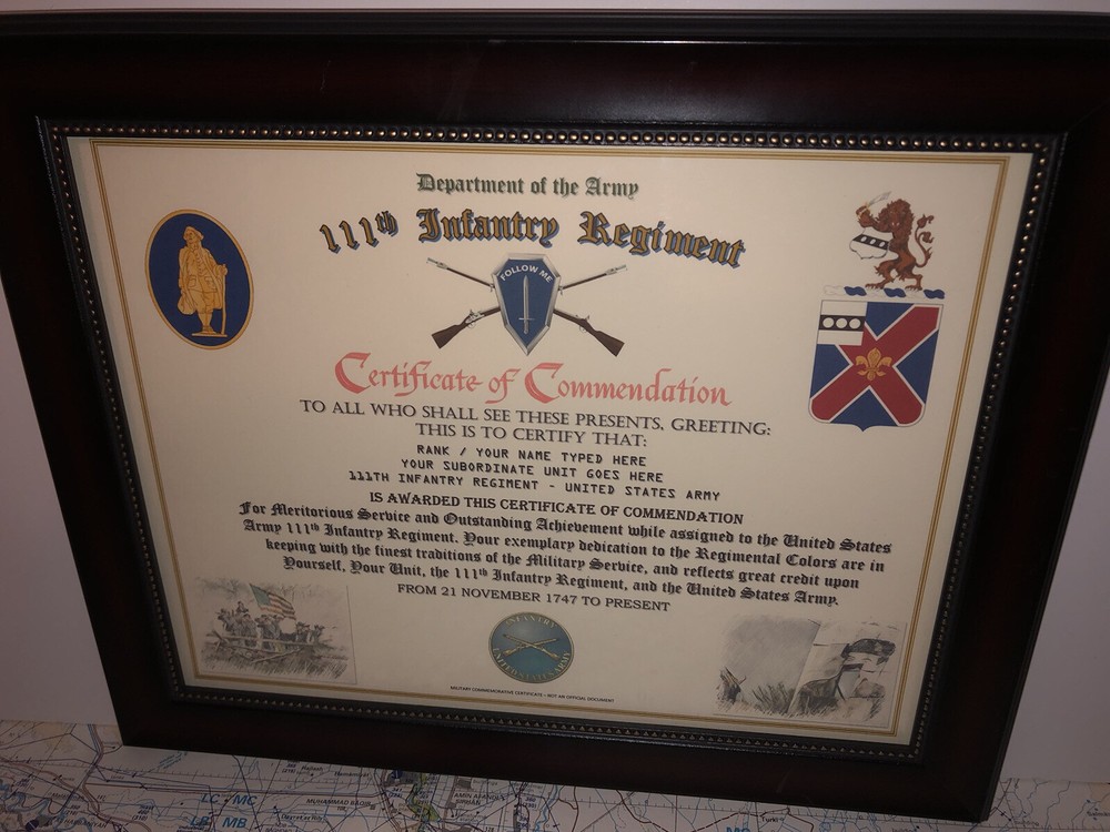 111TH INFANTRY REGIMENT / COMMEMORATIVE - CERTIFICATE OF COMMENDATION