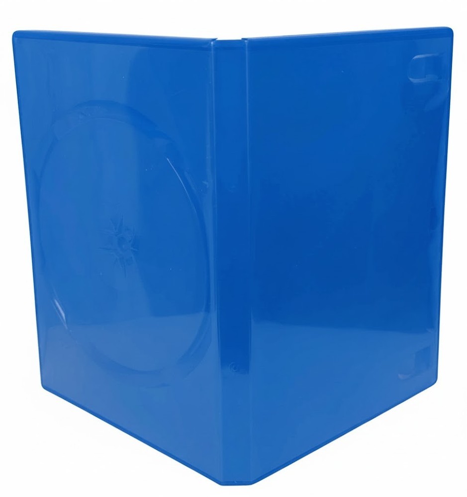 2 x Blue Single DVD Cases Standard 14mm Clear Outer Sleeves Replacement Covers