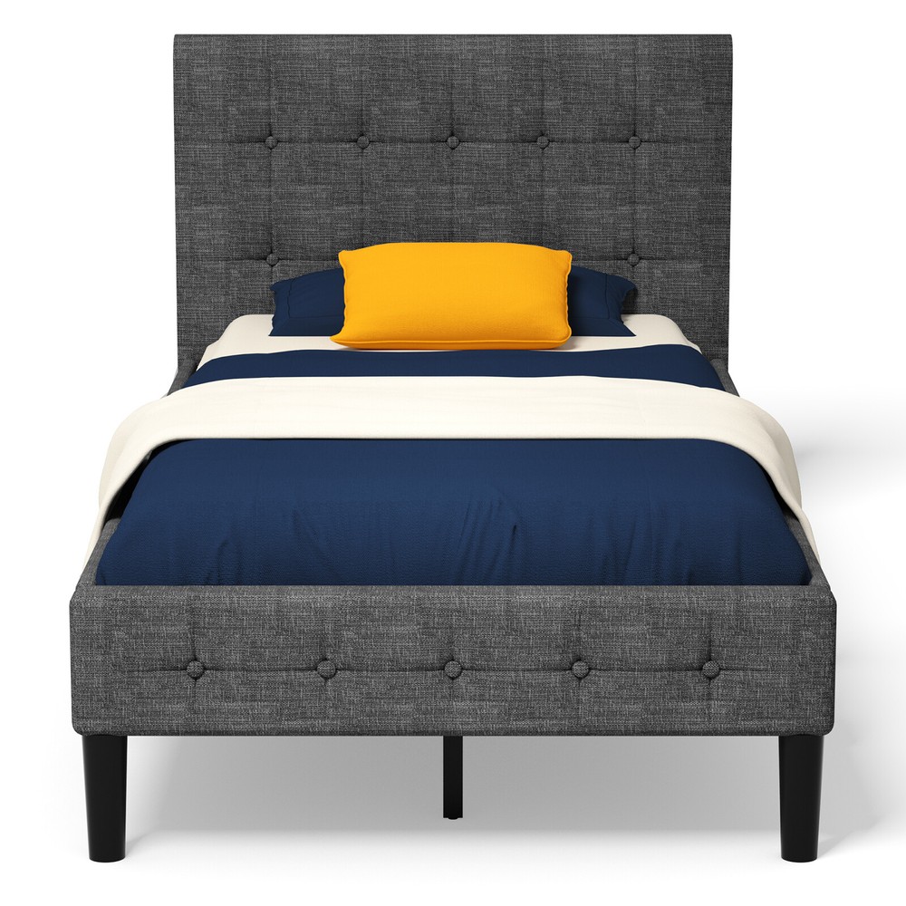 Costway Twin Upholstered Bed Frame Button Tufted Headboard Mattress Foundation
